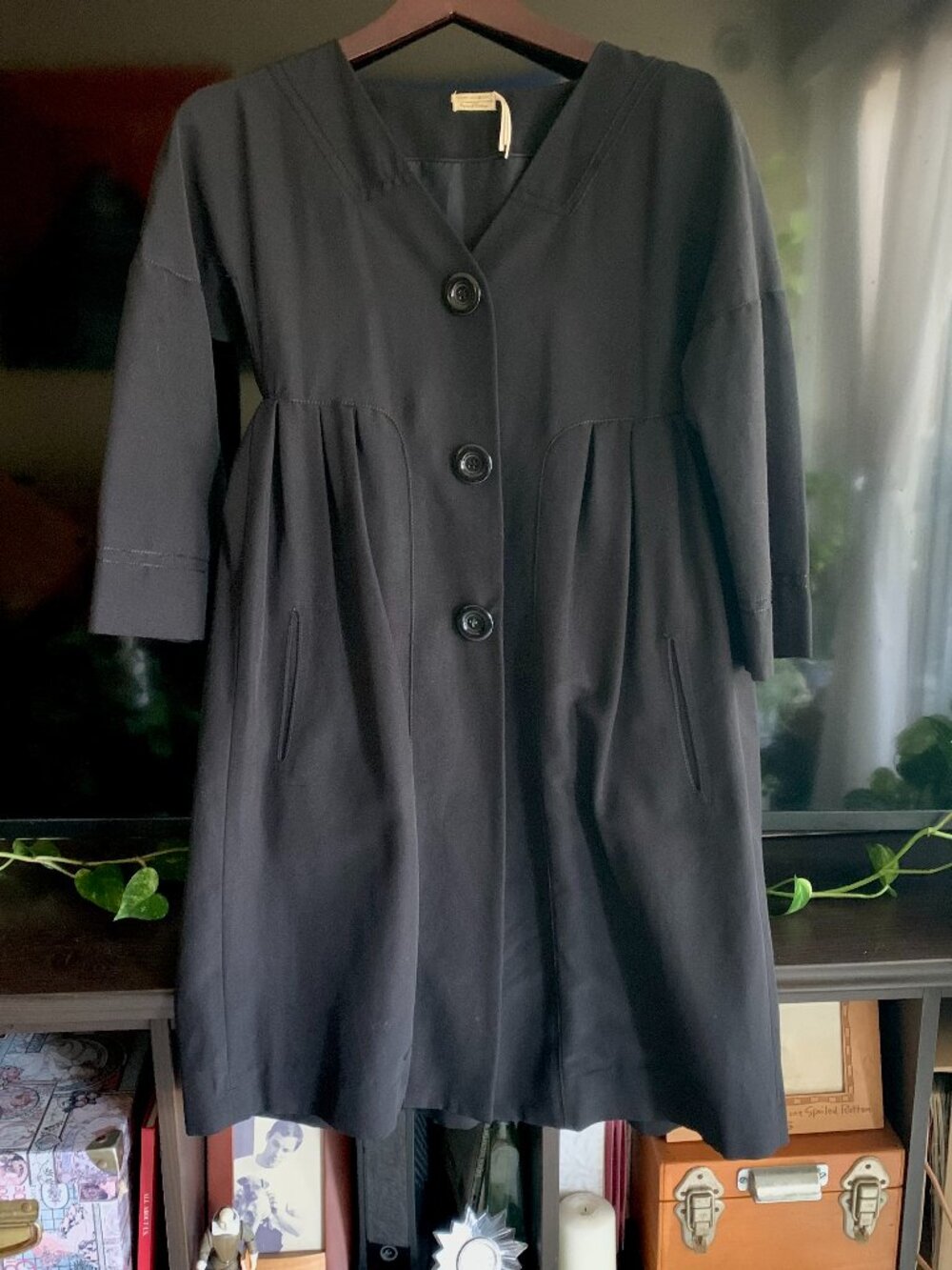 Vintage-Vibe Black "Audrey" Opera Coat - Cotton/Silk Blend, XS